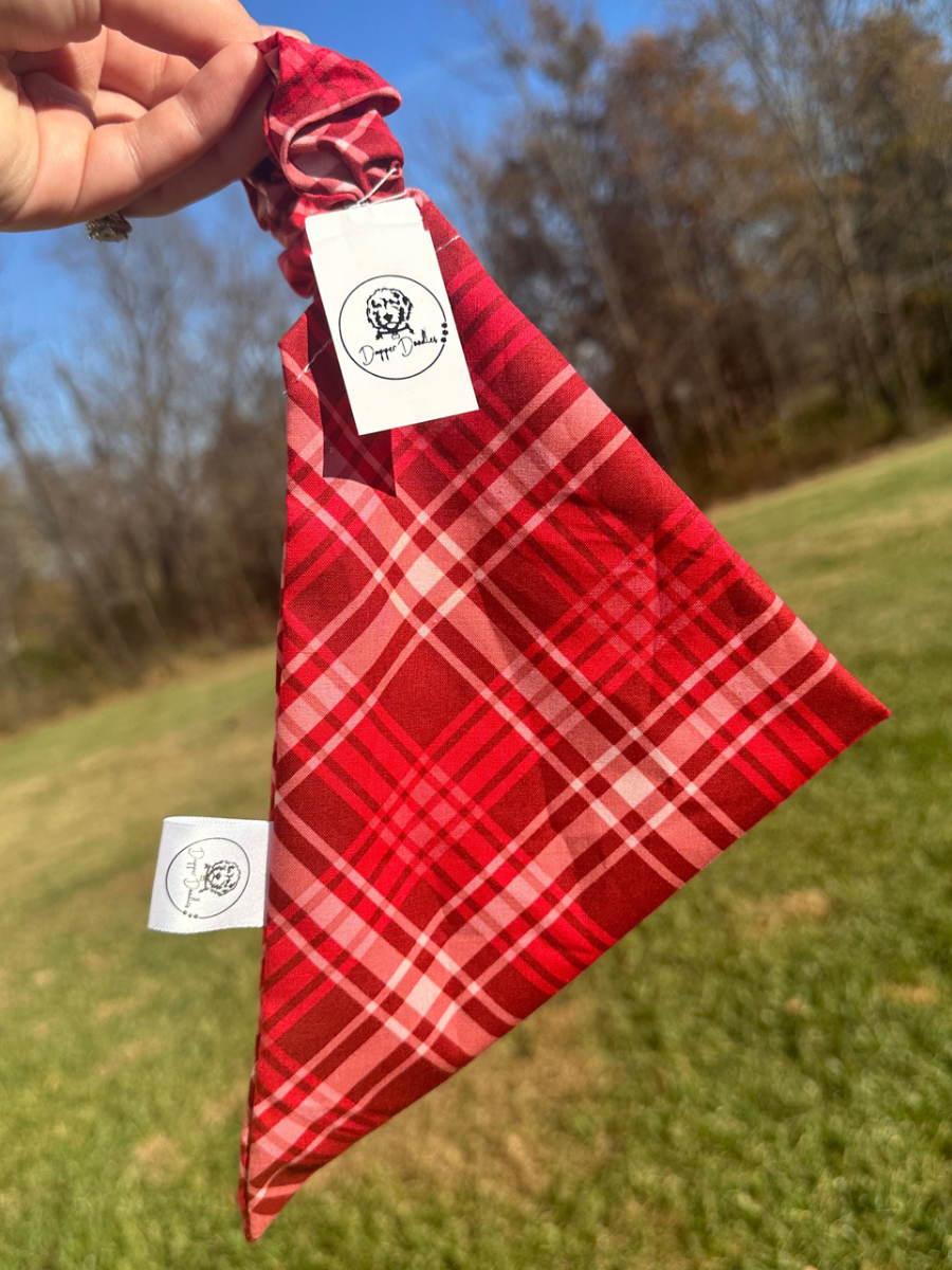 Cranberry Plaid Scrunchie Bandana