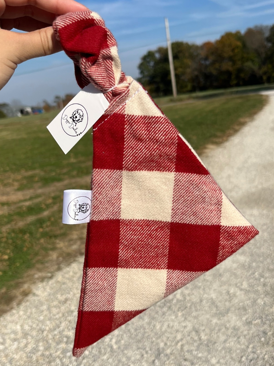 Red & Cream Plaid Scrunchie Bandana