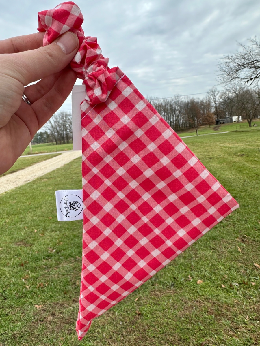 Bright Pink Plaid Scrunchie Bandana