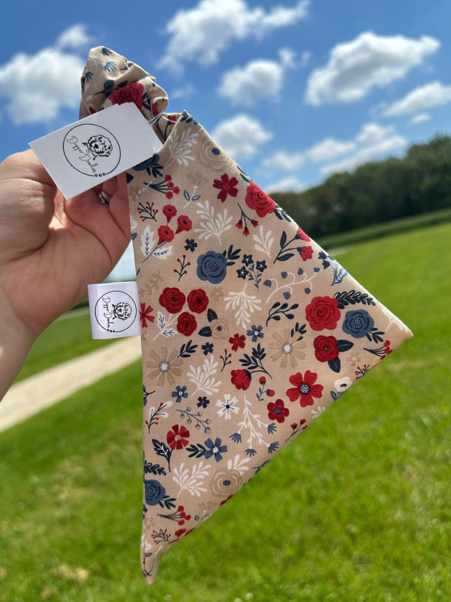 Antique RWB Floral Scrunchie Bandana