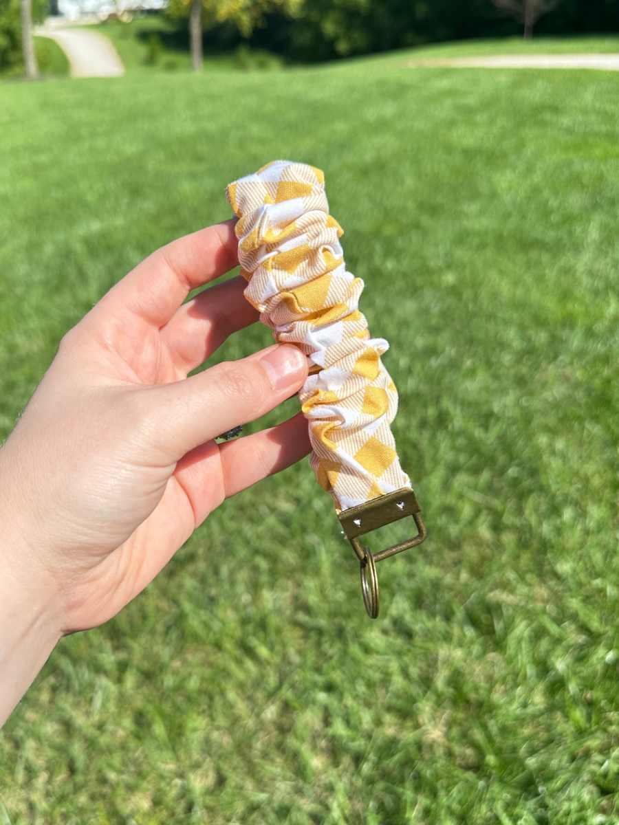 Mustard Plaid Scrunchie Key Chain