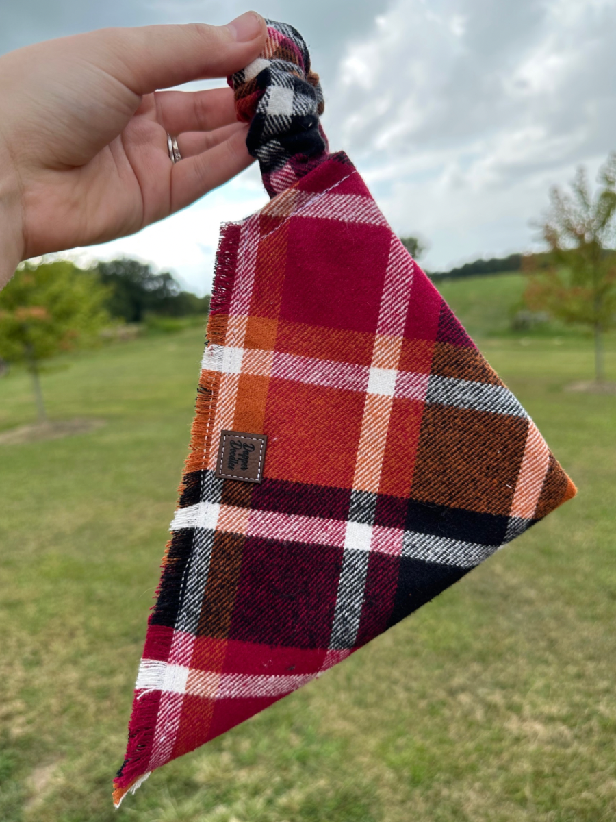 Autumn Plaid Fringe Scrunchie Dog Scarf