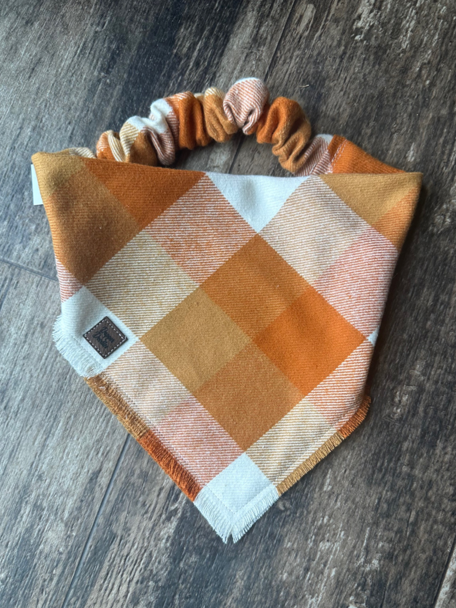 Pumpkin Plaid Fringe Scrunchie Dog Scarf