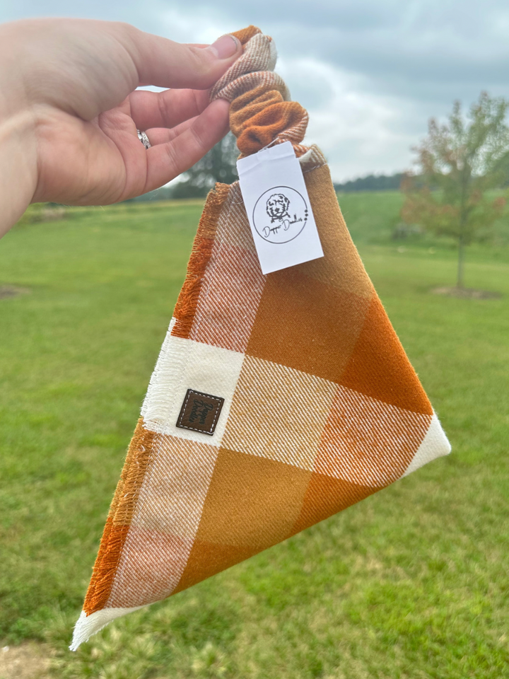 Pumpkin Plaid Fringe Scrunchie Dog Scarf