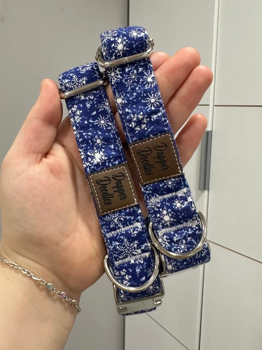 Navy Snowflake Dog Collar