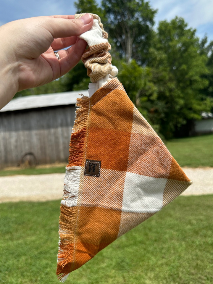 Pumpkin Plaid Fringe Scrunchie Dog Scarf