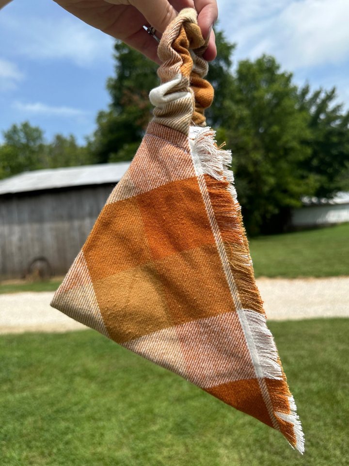 Pumpkin Plaid Fringe Scrunchie Dog Scarf