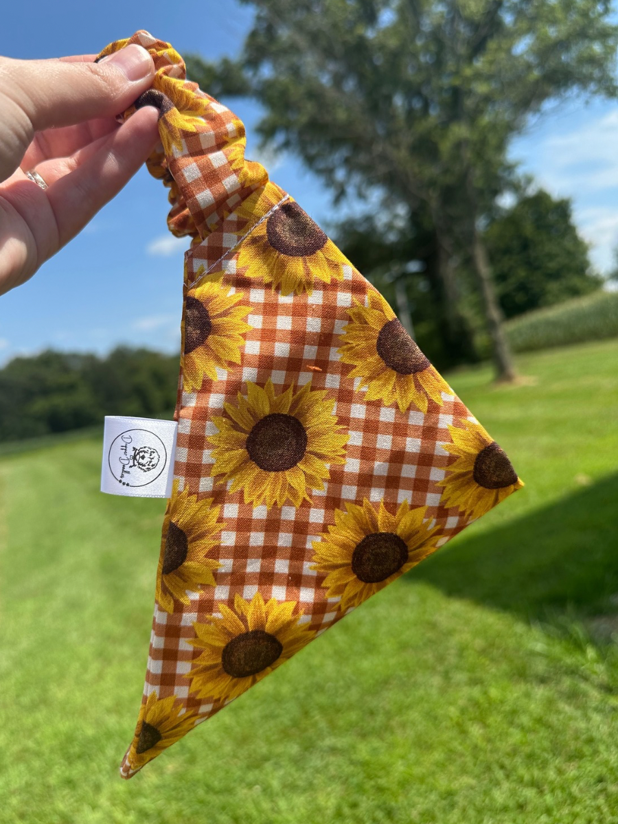 Sunflower Plaid Scrunchie Dog Bandana