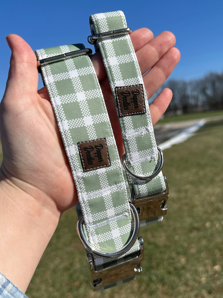 Light Green Plaid Dog Collar