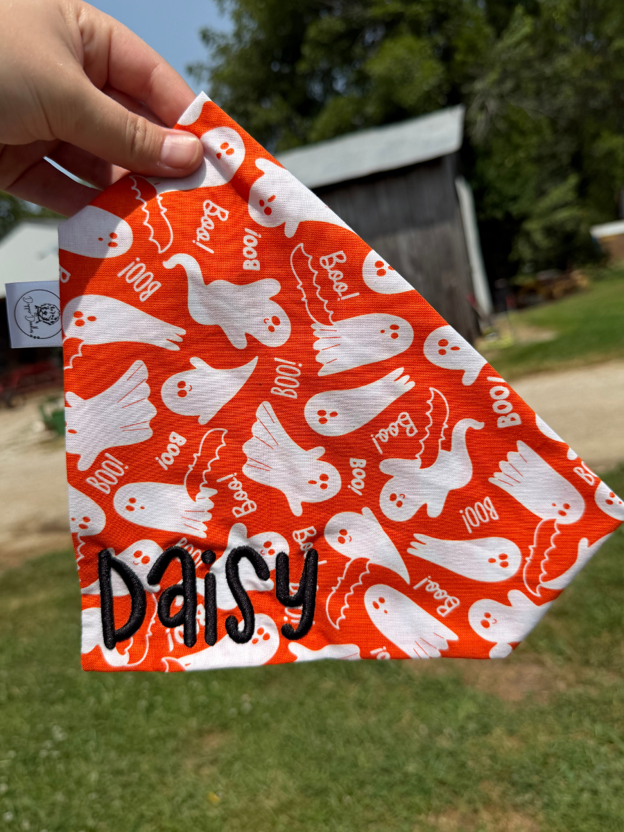 Preorder: Orange Boo Ghost Scrunchie Bandana